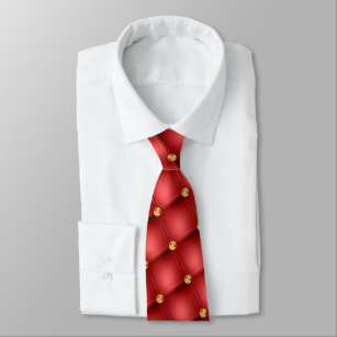 Elegant Neck Tie Gold Diamonds Tufted Red Leather Krawatte