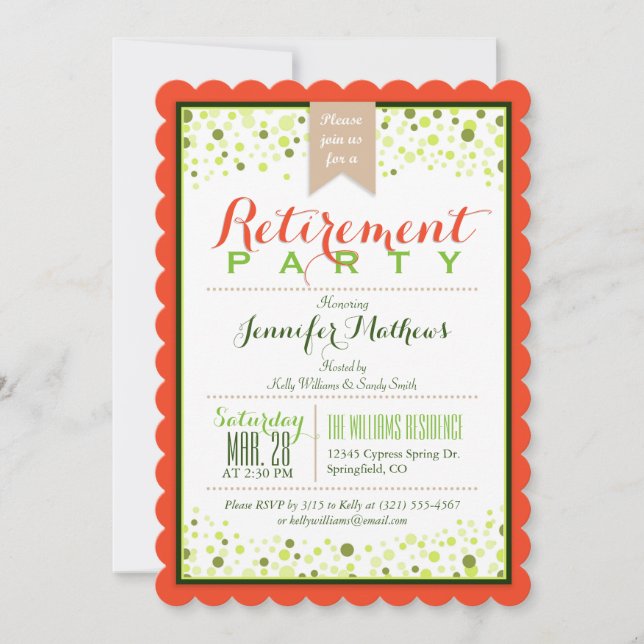 Elegant Neon Green, Papaya Orange Retirement Party Einladung (Vorderseite)