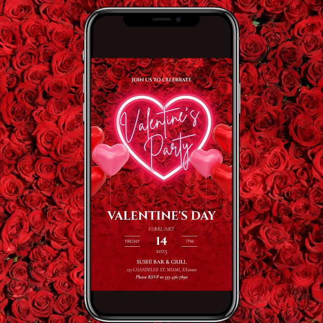 Elegant Neon Heart Valentine's Party Einladung (Von Creator hochgeladen)