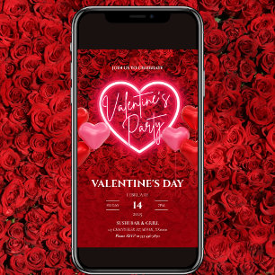 Elégant Neon Heart Valentine's Party Invitation
