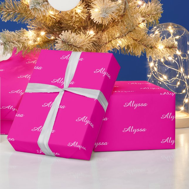Elegant Neon Pink benutzerdefinierte Skriptname ch Geschenkpapier (Feiertage)
