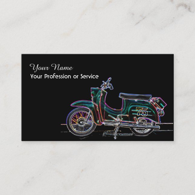 Elegant Neon Pop-Art Retro-Motorrad Visitenkarte (Vorderseite)