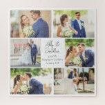 Elegant, neu verheiratet, Foto Collage Wedding Jah<br><div class="desc">Dieses wunderschöne,  frisch verheiratete Ehepaar-Puzzle-Geschenk verfügt über ein elegantes Layout von 6 Fotos auf weißem Hintergrund mit Namen,  Ort und Datum der verheirateten Ehepaare. Ein wunderbares Foto Collage Ehegeschenk für Neuvermählte oder für einen Ehemann oder Ehefrau Jubiläum.</div>