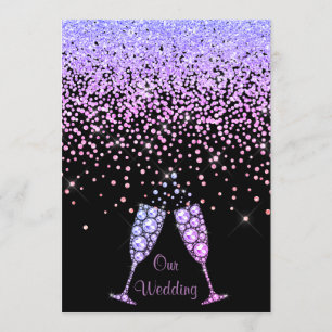 ELEGANT Neue Kristalldiamanten Hochzeitslila LILA Einladung