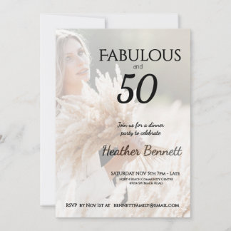 Elegant Neutral Fabulous 50 Photo Birthday Party  Einladung