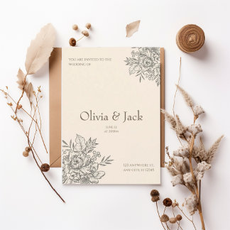 Elegant Neutral Floral Wedding Invitation Einladung