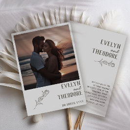 Elégant Neutral Line Art Flower Photo Invitation