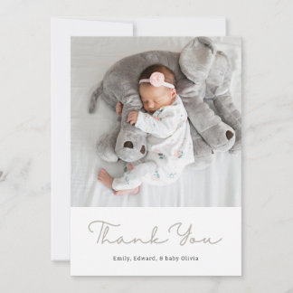 Elegant Neutral Ribbon Bow Baby Shower Photo Dankeskarte