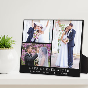 Elegant Neuvermählte 3-Foto-Collage Schwarze Hochz Fotoplatte