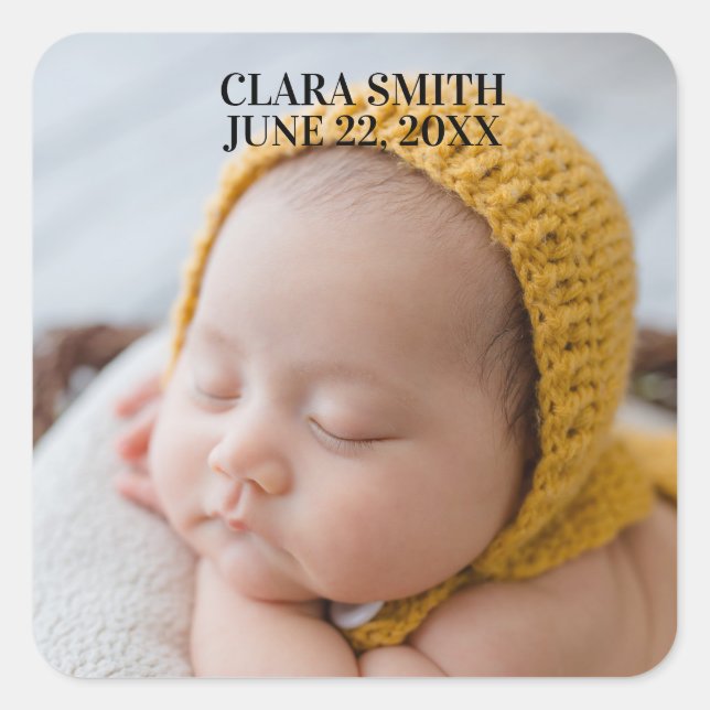 Elegant new baby announcement  quadratischer aufkleber (Vorderseite)