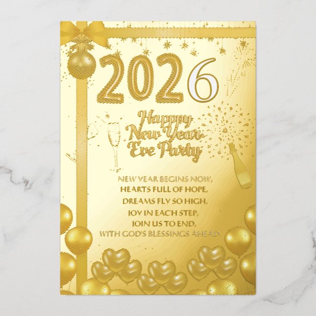Elegant New Year Eve Party Invitation Foil Card (Recto)