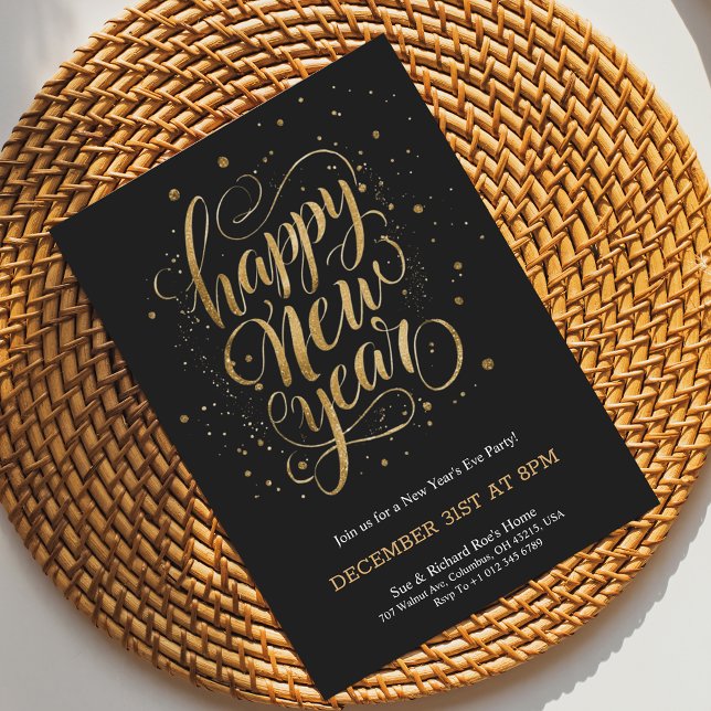 Elegant New Year's Eve invitation with gold script (Créateur téléchargé)