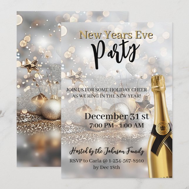 Elegant New Year's Eve Party Invitation (Devant / Derrière)