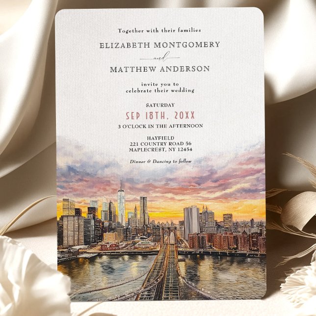 Elegant New York City Skyline Brooklyn Bridge Einladung (Von Creator hochgeladen)