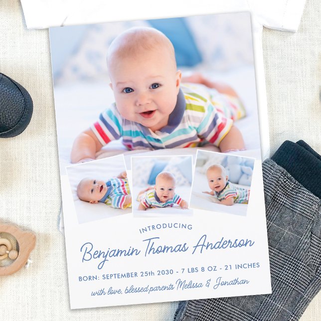 Elegant NewBaby Personalisiert 4 Foto Collage Birt Ankündigung (Von Creator hochgeladen)
