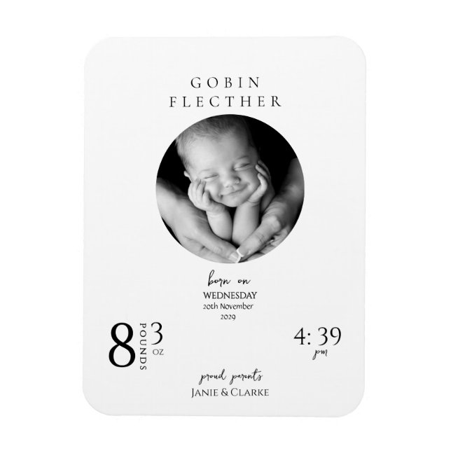Elegant Newborn Details and Photo Birth  Magnet (Vertikal)