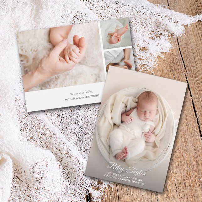 Elegant Newborn Foto Collage Birth Ankündigung (Elegant Newborn Photo Collage Birth Announcements PRINTED & INSTANT DOWNLOAD)