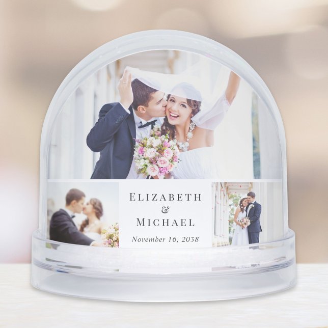 Elegant Newlywed Foto Collage Snow Globe Schneekugeln (Von Creator hochgeladen)
