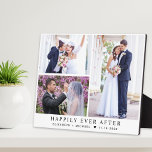 Elegant Newlyweds 3 Foto Collage Wedding Fotoplatte<br><div class="desc">Elegante,  frisch verheiratete Sake-Plakette zum Feiern Ihrer Hochzeit mit einer 3-Foto-Collage Ihres besonderen Tages,  "Happily Ever After" in klassischer Serifentypografie,  Ihren Namen und Ihr Hochzeitstag in einfachem,  modernem Schriftsatz.</div>