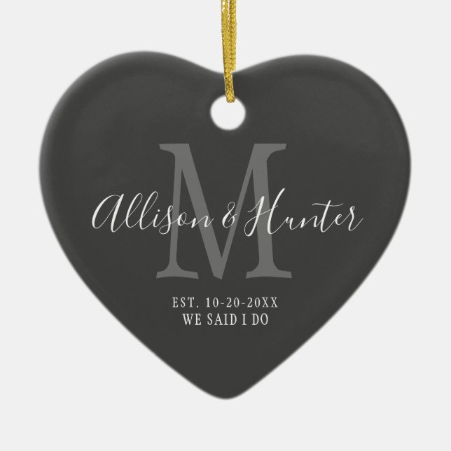 Elegant Newlyweds etablierte Monogram Name Heart Keramik Ornament (Vorne)