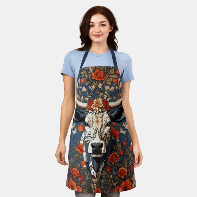 Elegant Nguni Cow William Morris Inspiriert Schürze (Getragen)