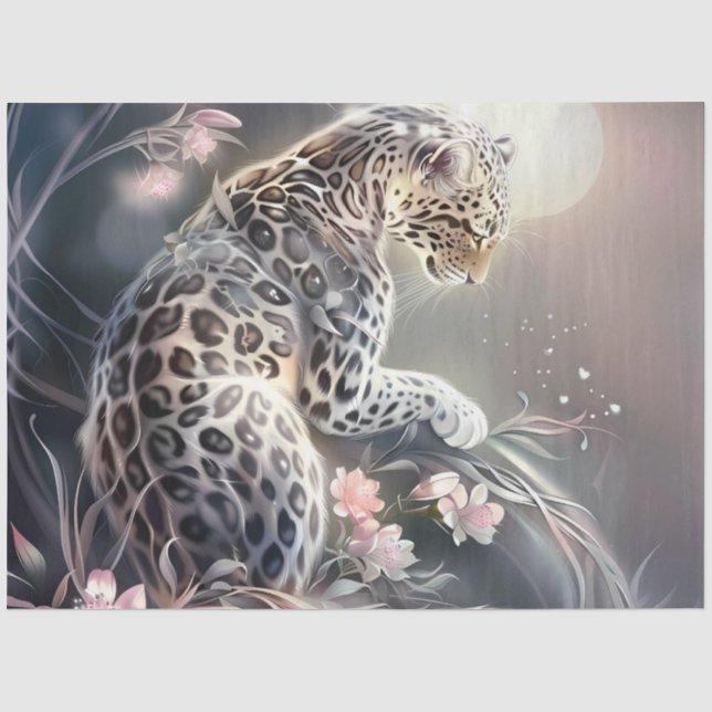 Elegant Night Safari Floral Leopard Decoupage  Seidenpapier (Vorderseite)