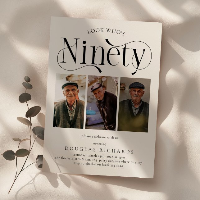 Elegant NINETY 3 Foto Collage 90. Geburtstag Einladung (Von Creator hochgeladen)