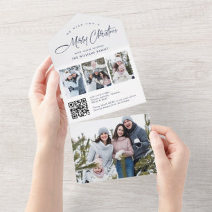 Elégant Noël 4 Photo Greeting QR Carte de vacances