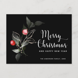 Élégant Noël   Berries Black Holiday Carte postale