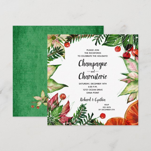 Élégant Noël Floral Charcuterie Invitation (Devant / Derrière)
