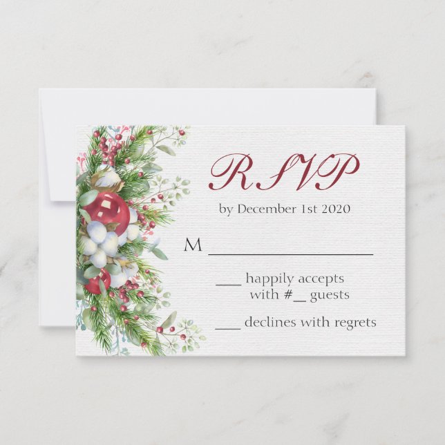 Elégant Noël Floral Mariage Carte RSVP (Devant)
