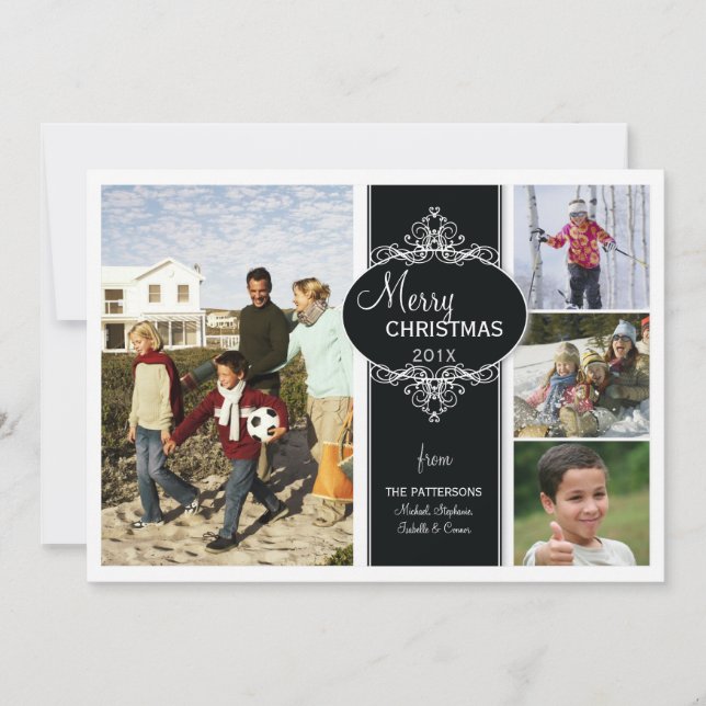 Élégant Noël noir blanc Carte photo collage (Devant)