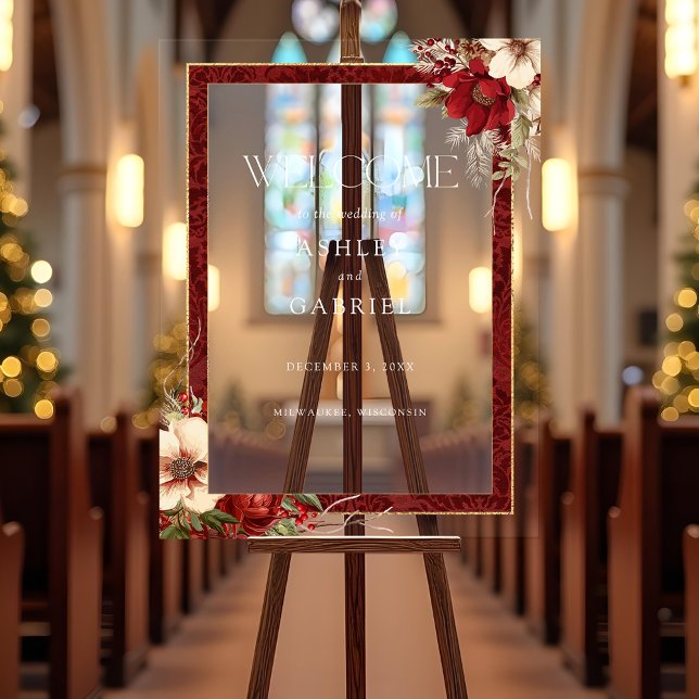 Élégant Noël Rouge Damas Floral (Créateur téléchargé)