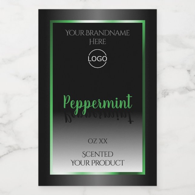 Élégant noir blanc Étiquette vert cadre Logo (Étiquettes simples)