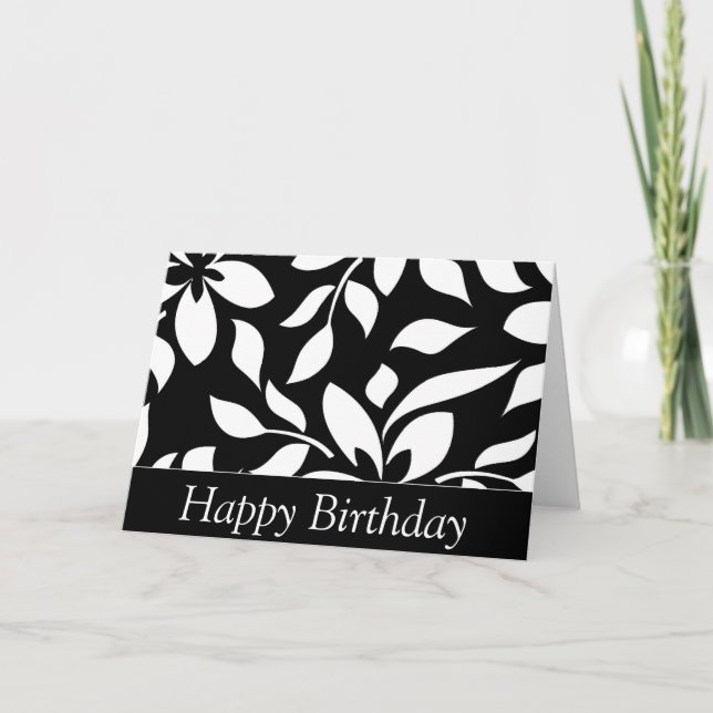 Elégant noir & blanc Floral Bonne carte d'annivers (Devant)