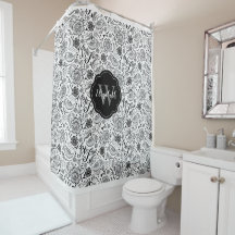 Elégant noir blanc Floral Monogramme Douche rideau