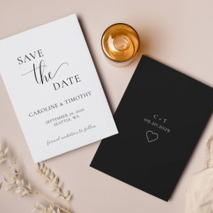 Elégant Noir Blanc Mariage Enregistrer La Carte Da
