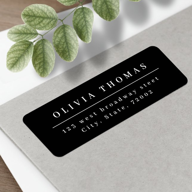 Élégant noir blanc minimaliste étiquette d'adresse (Elegant black white minimalist return address labe label)