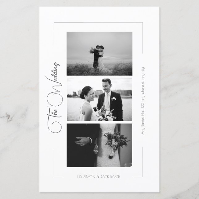 Elégant noir blanc photo Collage menu Mariage (Devant)