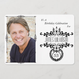 Élégant noir/blanc photo Invitation d'anniversaire