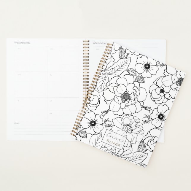 Elégant noir blanc Rose ligne art floral (Devant avec enveloppe)