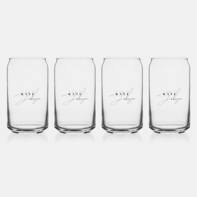 Élégant Noir Blanc Signature Monogramme (Recto)
