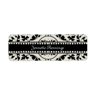 Élégant noir et blanc Damas Nom Étiquettes