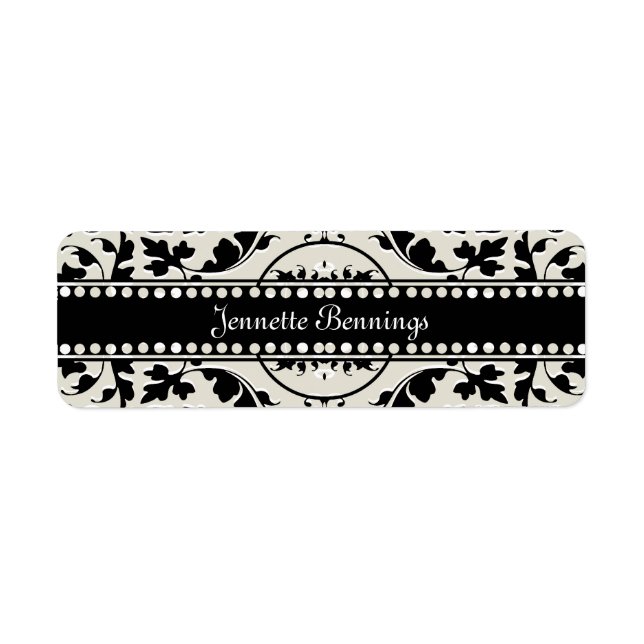 Élégant noir et blanc Damas Nom Étiquettes (Devant)