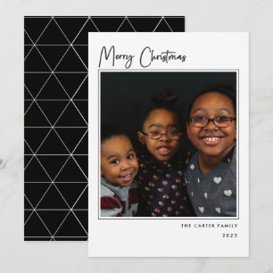 Élégant Noir et Blanc Joyeux Carte photo de Noël