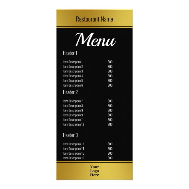 Elégant noir et Faux Gold Votre logo Menu ici (Devant)