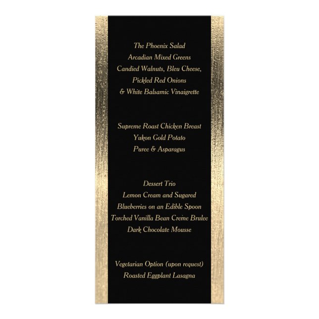 Elégant noir et or Starlights Mariage - Menu (Dos)