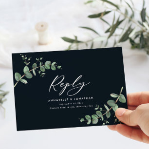 Elégant noir Eucalyptus Verdure Mariage RSVP