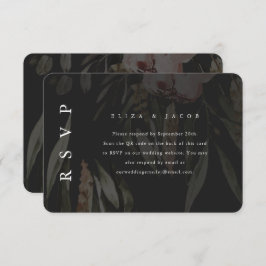 Elégant Noir Floral Mariage RSVP avec QR Code