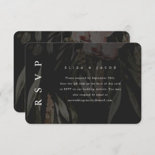 Elégant Noir Floral Mariage RSVP avec QR Code